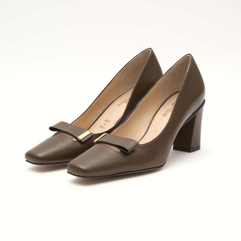 ベルトデザインストレートヒールスクエアパンプス/Belt Design