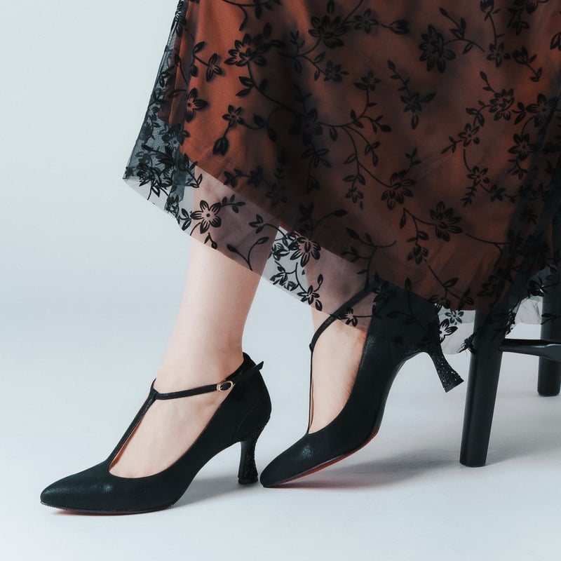 Tストラップ ポインテット グリッターヒール パンプス/T-strap pointed Tストラップ ポインテット グリッターヒール パンプス/T-strap pointed
