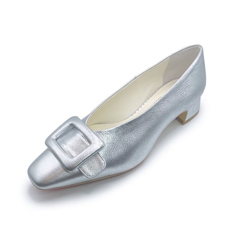 レザーフロントバックルパンプス/Leather front buckle pumps L0226 （SILVER）