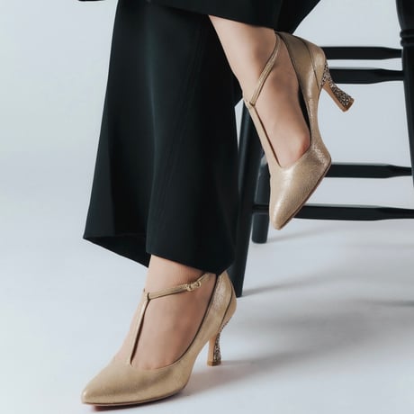 Tストラップ  ポインテット  グリッターヒール  パンプス/T-strap pointed toe glitter heel pumps L0111A  (LGO)