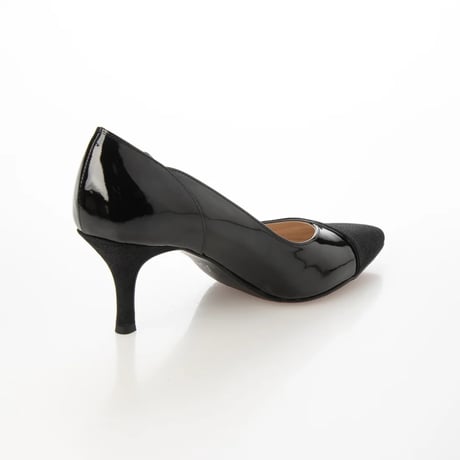 コンビネーションエナメルポインテットトゥパンプス/Combination enamel pointed toe pumps  L0241 （BLACK）