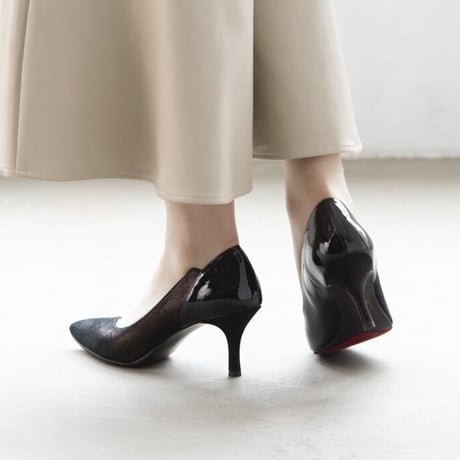 コンビネーションエナメルポインテットトゥパンプス/Combination enamel pointed toe pumps  L0241 （D.BROWN）
