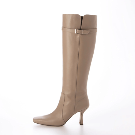 スクエアトゥバックルベルト付きロングブーツ/Square toe buckle belt long boots L0247（ASH PINK）