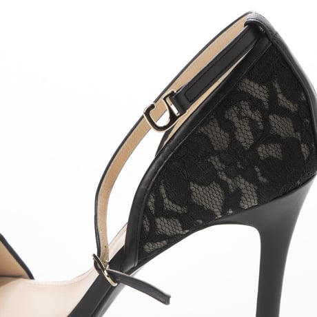 レースコンビネーションネックストラップサンダル/Lace combination neck strap sandals L0160 (BLACK）