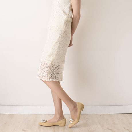 ビジューバックルフラットシューズ / Bijou buckle flat shoes L0223（BEIGE/S）