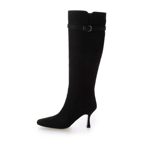スクエアトゥバックルベルト付きロングブーツ/Square toe buckle belt long boots L0247（BLACK/N）