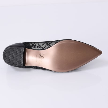 ラインストーンチュールフラットパンプス / Rhinestone tulle flat pumps L0218 (BLACK）