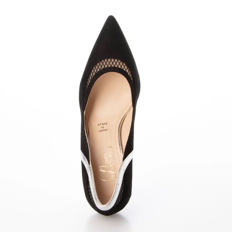 チュールコンビネーションポインテッドヒールパンプス/Tulle combination pointed heel pumps L0240 （BLACK）