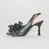 ランダムボリュームサテンリボンバックスリングサンダル/random volume satin ribbon back sling sandals L0281(BLACK)