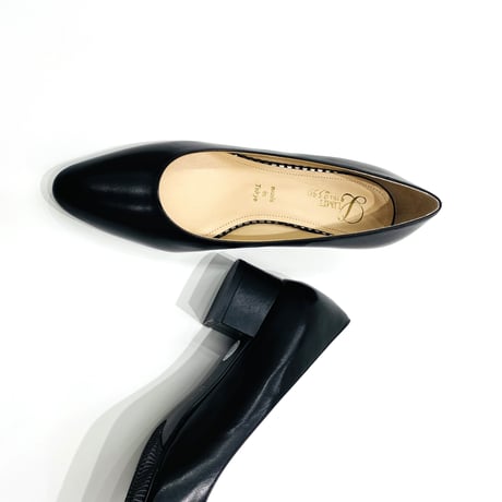 アーモンドトゥローヒールパンプス/Almond toe low heel pumps L0266(BLACK/R)