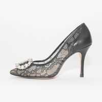 オーバルビジューポインテッドチュールパンプス / Oval bijou pointed tulle pumps L0276  (BLACK)