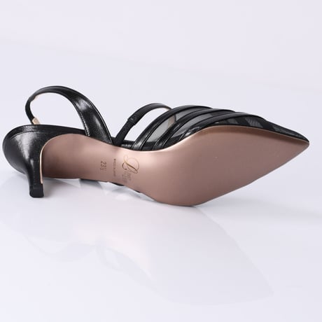 チュールコンビネーションスリングバックヒールパンプス / Tulle combination sling back heel pumps L0216 (BLACK）