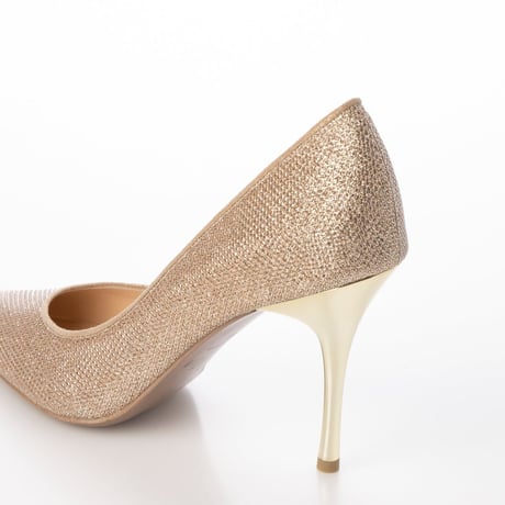 グリッターメッシュメタルヒールパンプス 9cm/Glitter mesh metal heel pumps L0235 （GOLD）