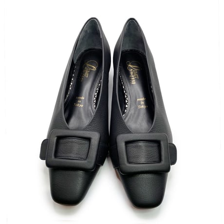 レザーフロントバックルパンプス/Leather front buckle pumps L0226 （BLACK）