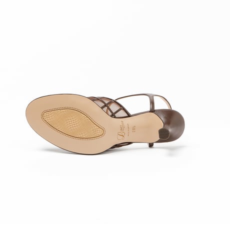 プレイドパターンチュールネックベルトラウンドパンプス/Plaid Pattern Tulle Ankle Strap Round Pumps L0293 (D.BROWN)