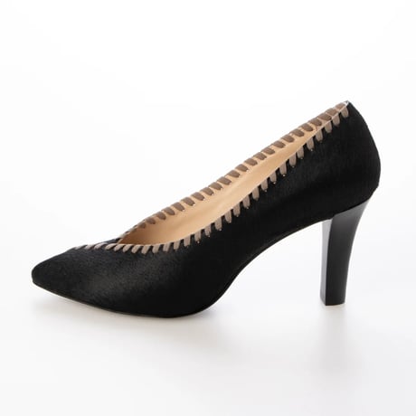 ポニーレザーデザインポインテットトゥパンプス/Pony leather design pointed toe pumps L0259 (BLACK)