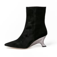 メタリックウェッジヒールショートブーツ/Metallic wedge heel short boots L0271 (BLACK/S)