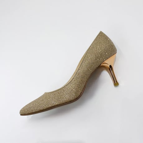 グリッターメッシュメタルヒールパンプス 7cm/Glitter mesh metal heel pumps L0234 (P.GOLD）