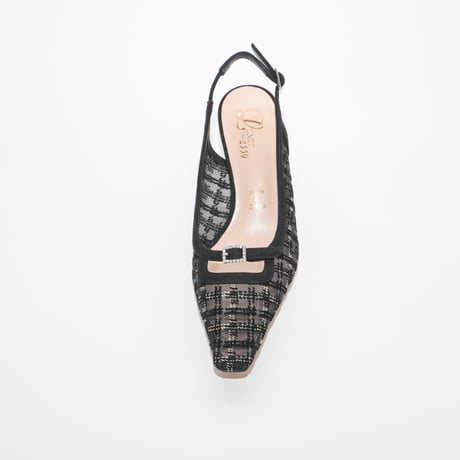 細スクエアラインストーン美錠付バックスリング/ Thin square rhinestone buckle sling back L0278A (BLACK/C)