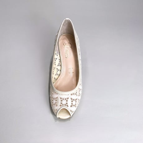 チュールオープントゥウェッジパンプス / Tule open toe wedge pumps L0267 (IVORY)