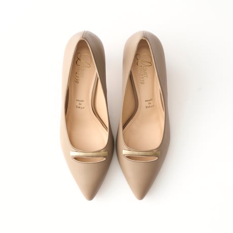 メタルプレート付ポインテッドパンプス/Metal plate pointed pumps L0282 (PINK GRAY)
