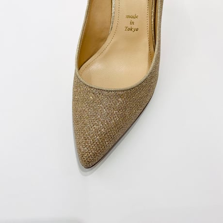 グリッターメッシュメタルヒールパンプス 7cm/Glitter mesh metal heel pumps L0234 (P.GOLD）