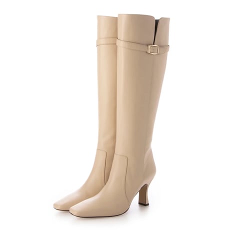 スクエアトゥバックルベルト付きロングブーツ/Square toe buckle belt long boots L0247 (L.BEIGE)