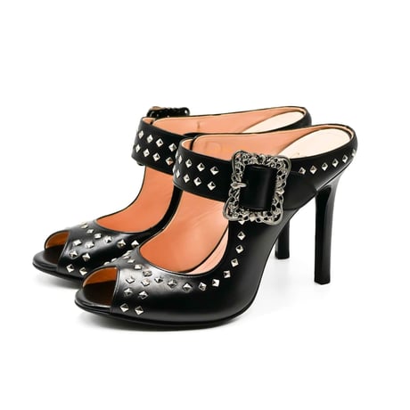 オープントゥスタッズドミュール  / Open toe studded mules L0180 (BLACK）