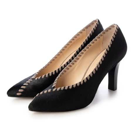 ポニーレザーデザインポインテットトゥパンプス/Pony leather design pointed toe pumps L0259 (BLACK)