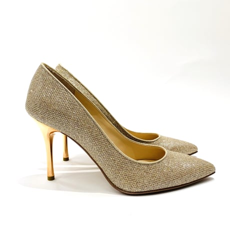 グリッターメッシュメタルヒールパンプス 9cm/Glitter mesh metal heel pumps L0235 (P.GOLD)
