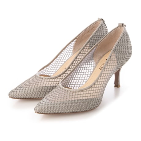 メッシュチュールポインテッドパンプス/Mesh tulle pointed pumps L0239（GRAY）