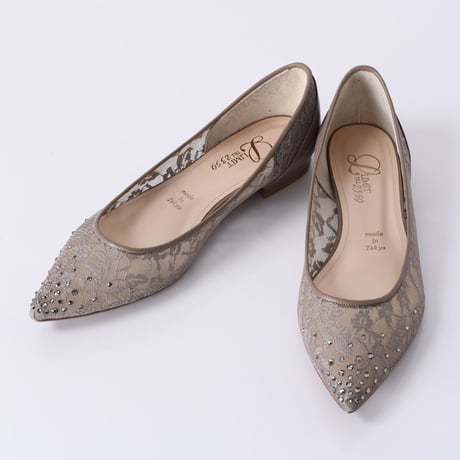 ラインストーンチュールフラットパンプス / Rhinestone tulle flat pumps L0218 (OAK）