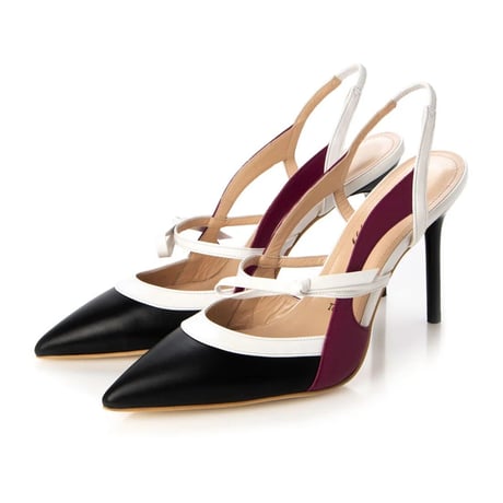 リボンポインテットトゥピンヒールバックスリング/Ribbon pointed toe pin heel back sling L0255 (BLACK/C）