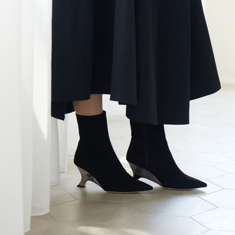 メタリックウェッジヒールショートブーツ/Metallic wedge heel short boots L0271 (BLACK/S)