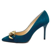 チェーンデザインポインテッドヒールパンプス/Chain design pointed heel pumps L0214 (GREEN/S）