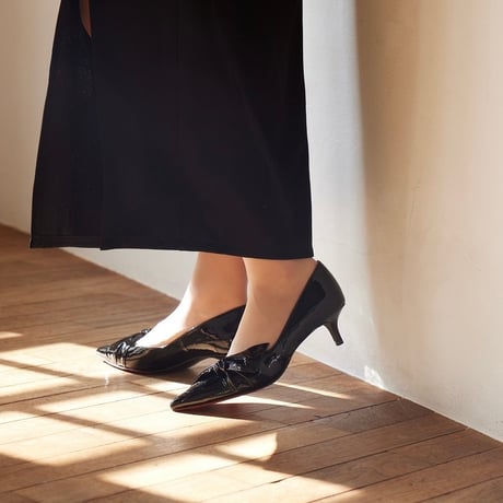 サイドリボンポインテッドパンプス/Side ribbon pointed pumps L0263 (BLACK/E)