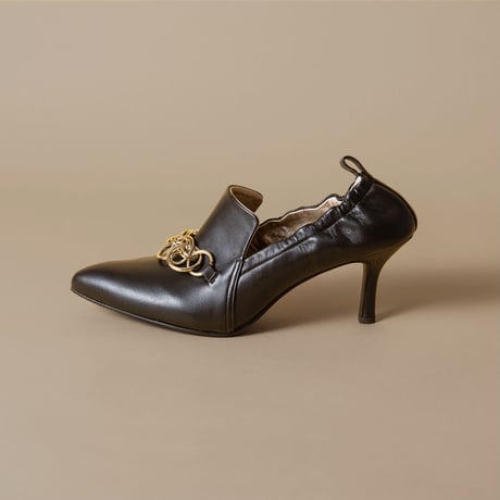 チェーンデザインシャーリングヒールパンプス/Pointed Toe Ring Chain Design Shirring Heel Pumps L0236（D.BROWN）