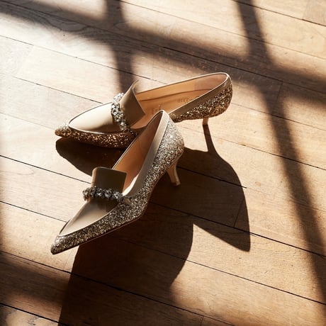 グリッタービジューヒールローファー/Glitter bijou heel loafer L0265 (BEIGE/G)