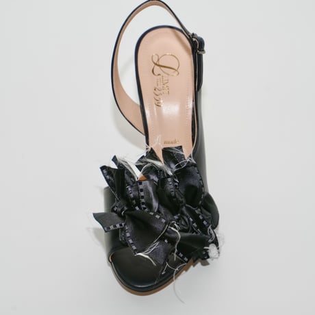 ランダムボリュームサテンリボンバックスリングサンダル/random volume satin ribbon back sling sandals L0281(BLACK)