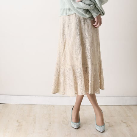ラインストーンチュールヒールパンプス / Rhinestone tulle heel pumps L0210 (L.GREEN）