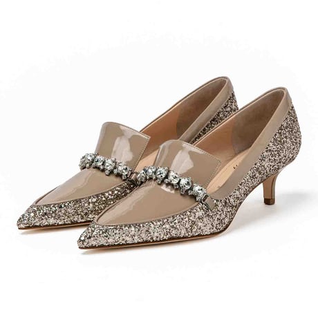 グリッタービジューヒールローファー/Glitter bijou heel loafer L0265 (BEIGE/G)