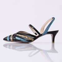 チュールコンビネーションスリングバックヒールパンプス / Tulle combination sling back heel pumps L0216 (MULTI）