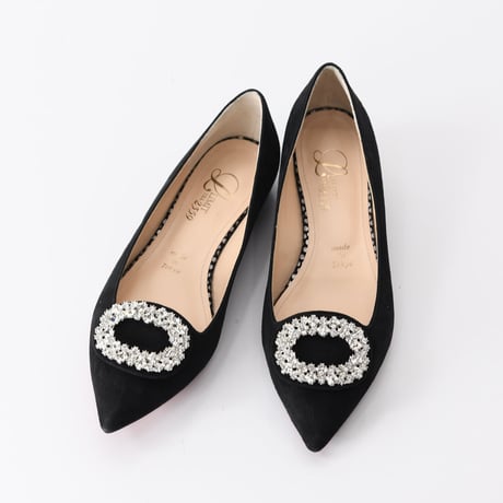 ビジューバックルフラットシューズ / Bijou buckle flat shoes L0223（BLACK/S）