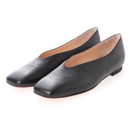 スクエアVカットフラットシューズ / Square v-cut flat shoes L0205（BLACK）