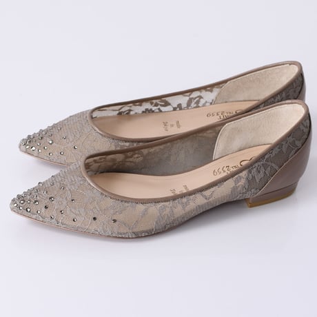 ラインストーンチュールフラットパンプス / Rhinestone tulle flat pumps L0218 (OAK）
