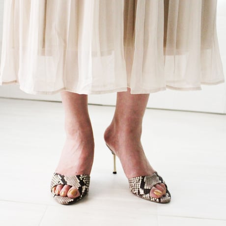 スパイクヒールミュールサンダル/Spike heel mule sandals L0217 (PYTHON）