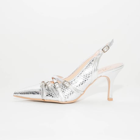 フォーストラップハイヒールバックスリング/ Four straps high heel slingback L0277 (SILVER)