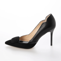 革巻プレートポインテットトゥデザインピンヒールパンプス/Leather plate pointed toe stiletto heel pumps L0258 (BLACK)