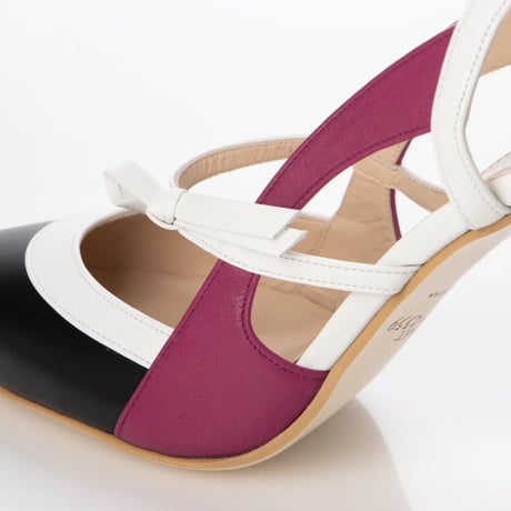 リボンポインテットトゥピンヒールバックスリング/Ribbon pointed toe pin heel back sling L0255 (BLACK/C）
