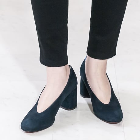 スクエアチャンキーヒールパンプス/ Square Chunky Heel Pumps L0202（NAVY）